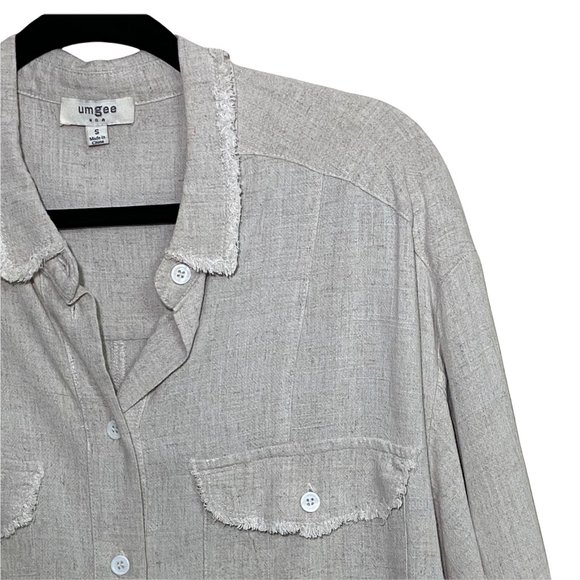 Umgee Textured Linen/Cotton Oversized Frayed Collar Draw String Waist Oatmeal Si - Picture 3 of 11